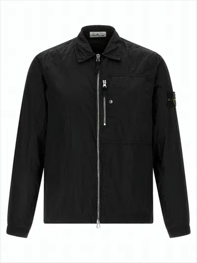 Stone Island Recycled Nylon Metal Overshirt With Minimalist Design In Black