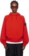 Stone Island Red 6100023 Brushed Organic Cotton Fleece Hoodie In Red