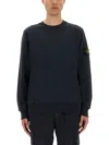 Stone Island Textured Crew Neck Cotton Sweatshirt In Blue