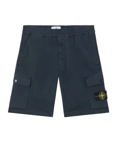 Stone Island Regular Fit Cargo Bermuda Shorts With Elasticated Waistband In Blue