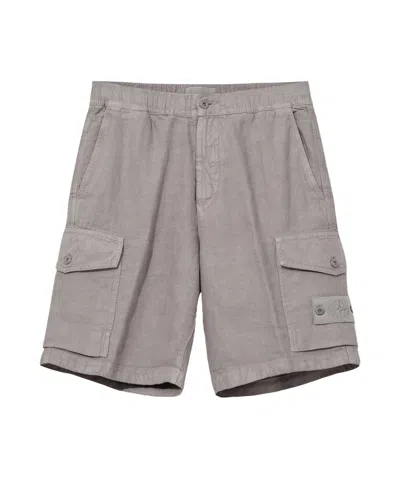 Stone Island Regular Fit Cargo Bermuda Shorts With Elasticated Waistband In Grey