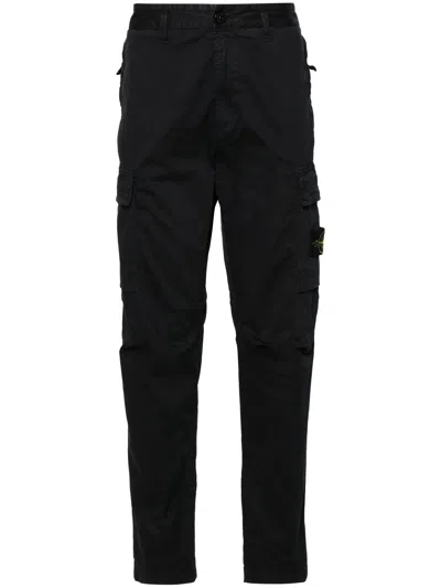 Stone Island Regular Fit Cotton Elastane Cargo Pants With Side Zip And Concealed Closure In Black