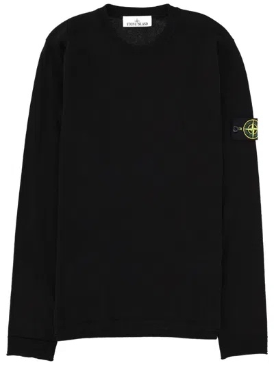Stone Island Regular Fit Cotton Sweater With Patch Logo Detail In Black