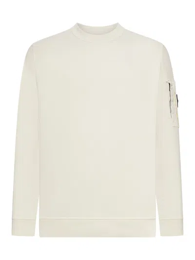 Stone Island Regular-fit Crewneck Sweatshirt With Seasonal Pocket Cotton Fleece In White