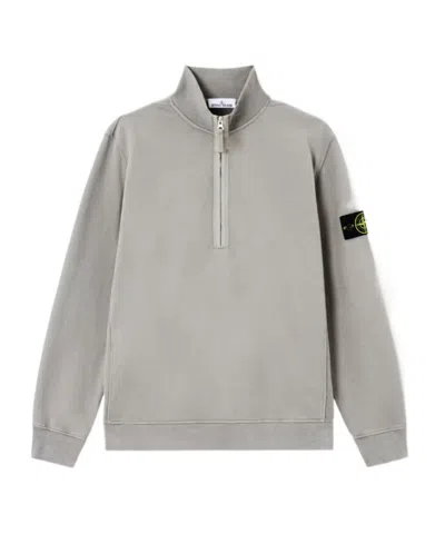 Stone Island Regular-fit Half-zip Sweatshirt With Ribbed Inlays In Gray