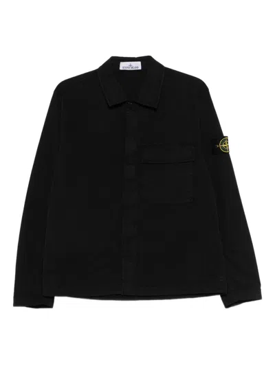 Stone Island Regular Fit Overshirt With Concealed Zip In Black