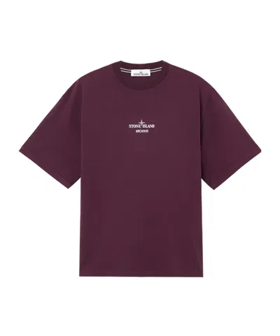 Stone Island Logo Cotton T-shirt In Purple