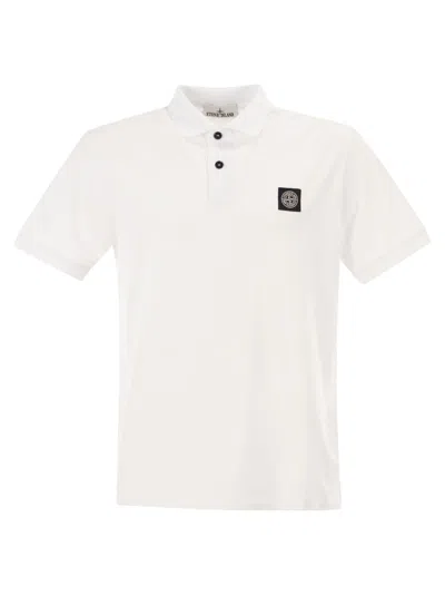 Stone Island Regular Fit Short Sleeved Polo Shirt With Compass Patch In White
