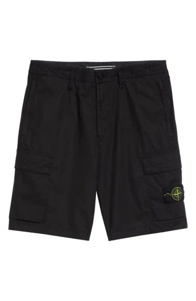 Stone Island Blue Shorts With Elastic Drawstring Waist And Logo Patch On The Front In Cotton Man