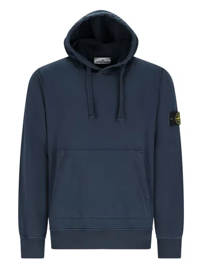 Stone Island Regular Fit Sweatshirt With Hood And Kangaroo Pocket In Blue