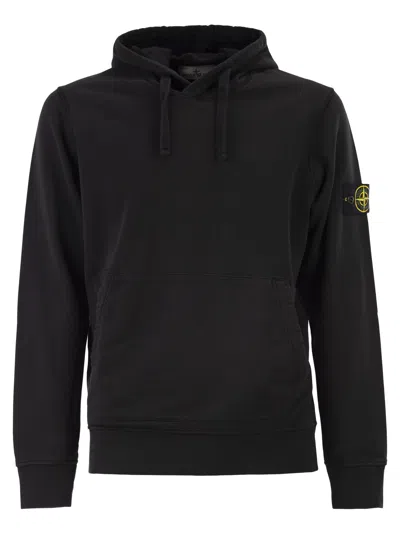 Stone Island Regular Fit Sweatshirt With Hood And Kangaroo Pocket In Black
