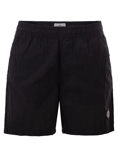 Stone Island Regular-fit Mid-length Swim Trunks With Pockets Brushed Nylon In Black