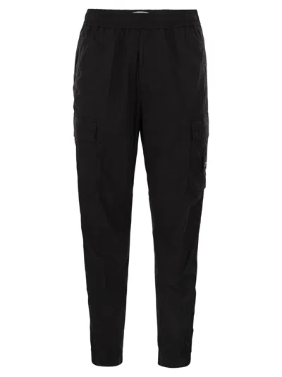 Stone Island Regular Tapered Cargo Trousers With Elasticated Waistband In Black