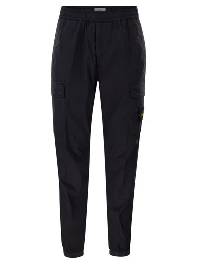 Stone Island Regular Tapered Cargo Trousers With Elasticated Waistband In Blue