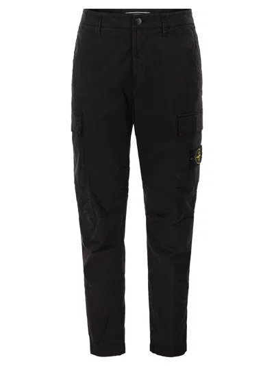 Stone Island Regular Tapered Fit Cargo Trousers In Black