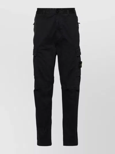 Stone Island Regular Tapered Trousers Belt Loops Straight Leg In Black