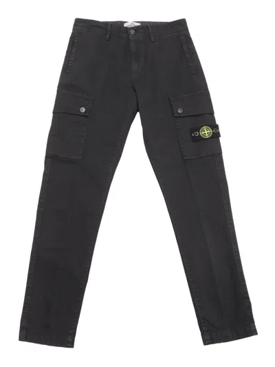 Stone Island Kids' Regular Tapered Trousers In Black