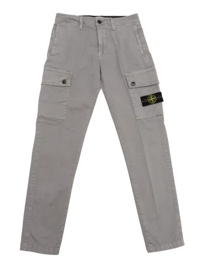 Stone Island Kids' Compass-badge Tapered-leg Trousers In Gray