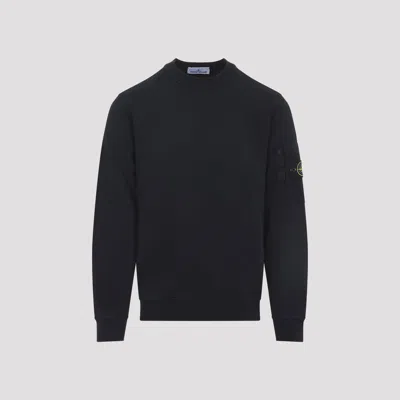 Stone Island Regular-fit Crewneck Sweatshirt With Seasonal Pocket Cotton Fleece In Black