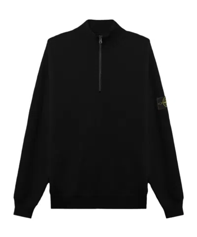 Stone Island Btheck Virgin Wool Long Sleeve Polo In Black