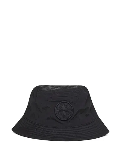 Stone Island Reimagined Bucket Hat With Embroidered Logo In Black