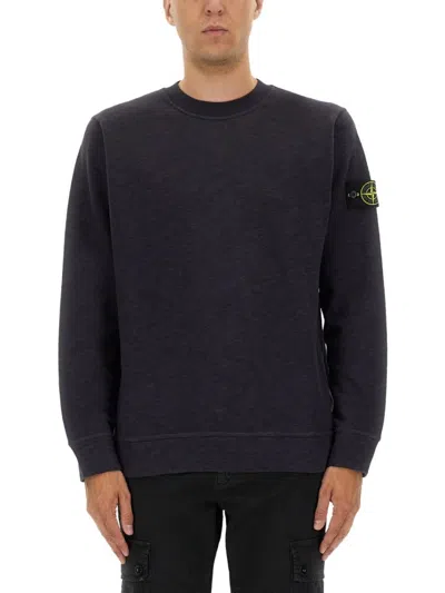 STONE ISLAND RELAXED FIT BLACK COTTON JERSEY SWEATSHIRT WITH LOGO PATCH
