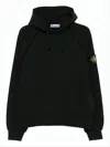 Stone Island Relaxed Fit Black Hoodie With Distinctive Patch Logo In Green