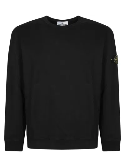 STONE ISLAND RELAXED FIT BLACK SWEATSHIRT WITH LOGO DETAIL