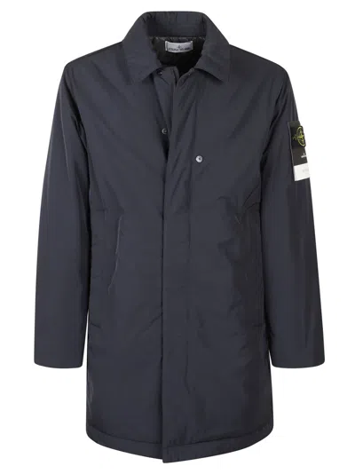Stone Island Relaxed-fit Blue Coat With Button Closure And Signature Logo Patch