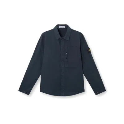 Stone Island Relaxed-fit Blue Overshirt With Classic Collar In Black