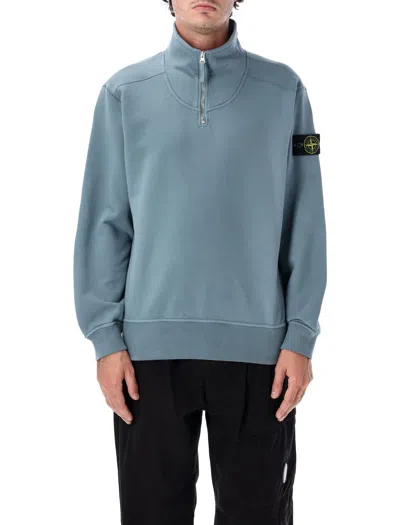 Stone Island Relaxed Fit Brushed Organic Cotton Fleece Half-zip Sweatshirt With Contrast Stand Colla In Blue