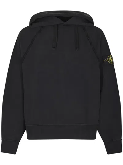 Stone Island Relaxed-fit Hooded Black Sweater In Blue