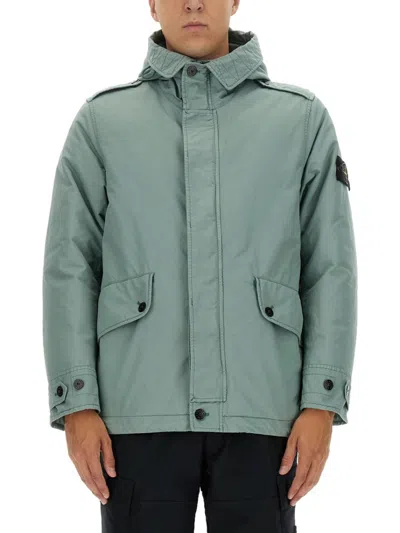 Stone Island Relaxed-fit Jacket With Logo Patch And Hood In Green