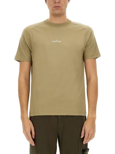 Stone Island Graphic Back Crew Neck T-shirt In Beige