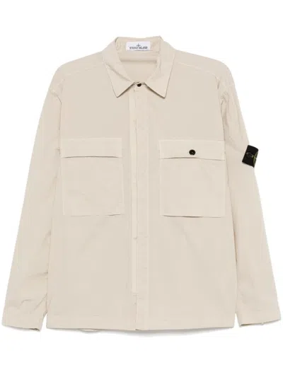 Stone Island Relaxed Fit Sand Shirt With Classic Collar And Logo Patch In Neutrals