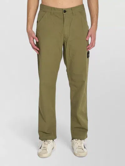 Stone Island Relaxed Fit Wide Leg Cotton Trousers In Green