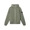 Stone Island Distressed Sweatshirt With Badge And Hood In Green