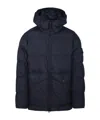 Stone Island Blue Down Jacket With Drawstring Hood And Logo Patch On The Sleeve In Tech Fabric Man In Blue