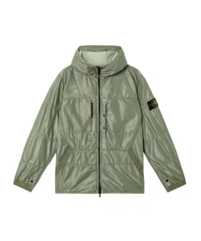 Stone Island Reversible Quilted Hooded Jacket With Anti-drop In Sage Green