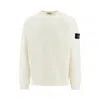 Stone Island White Crewneck Sweater With Logo Patch In Wool Blend Man