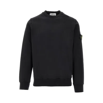 Stone Island Rganic Cotton Sweatshirt With Logo Badge In Black