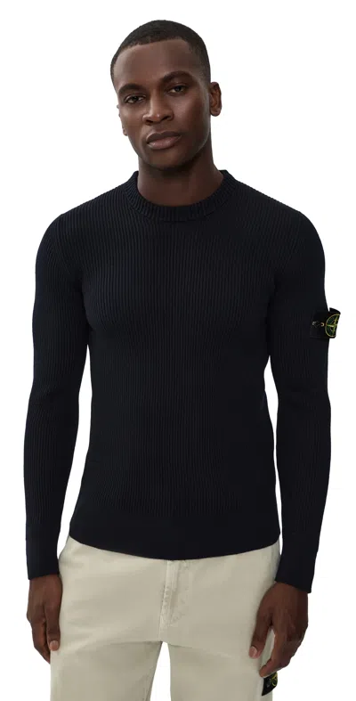 Stone Island Virgin Wool Crewneck Sweater With Sleeve Logo Patch In Black