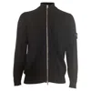 Stone Island Rib Knit Zip Sweater In Black Wool In Black
