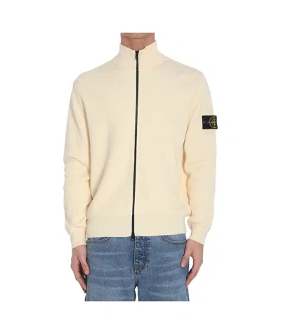 Stone Island Rib Knitted Cardigan In Nude