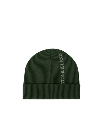 Stone Island Rib Stretch Wool Hat In Black