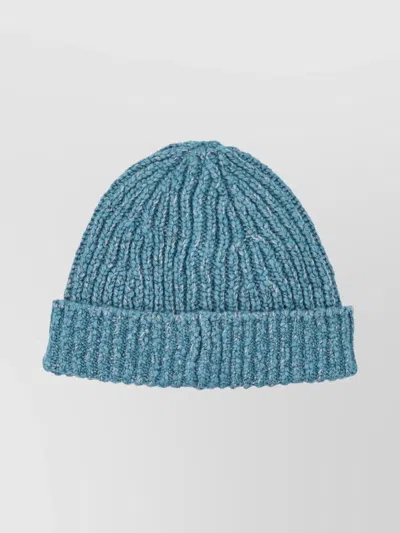Stone Island Ribbed Beanie Folded Cuff In Blue