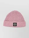 Stone Island Ribbed Logo-patch Beanie Hat In Pink