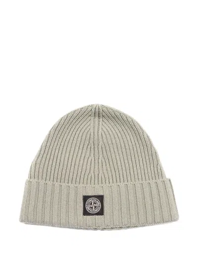 Stone Island Kids' Ribbed Beanie In Gray