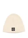 Stone Island Ribbed Beanie In Neutral