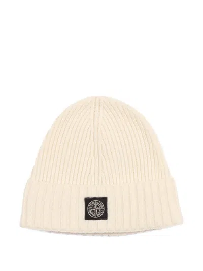 Stone Island Kids' Ribbed Beanie In Neutral